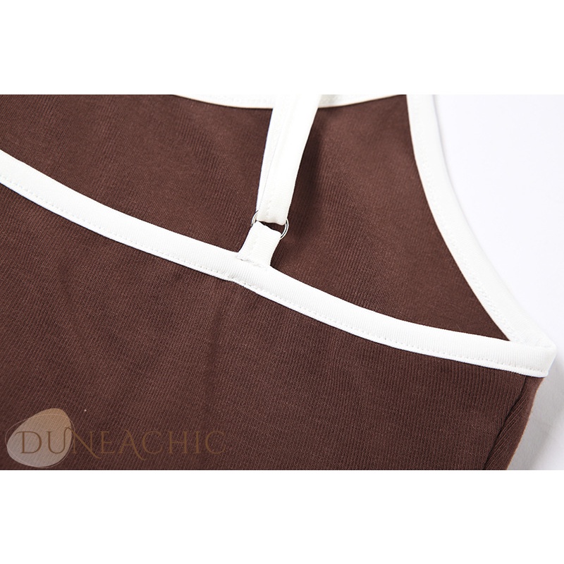 DUNEA Áo Croptop Hai Dây In Chữ Quyến Rũ Cho Nữ