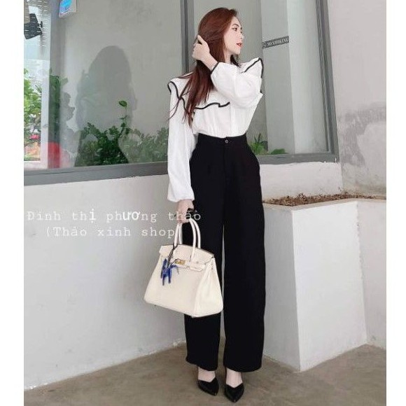 Quần ống rộng cạp cao chuẩn mốt, vải dày mịn, may chuẩn màu trắng đen be 09 | BigBuy360 - bigbuy360.vn