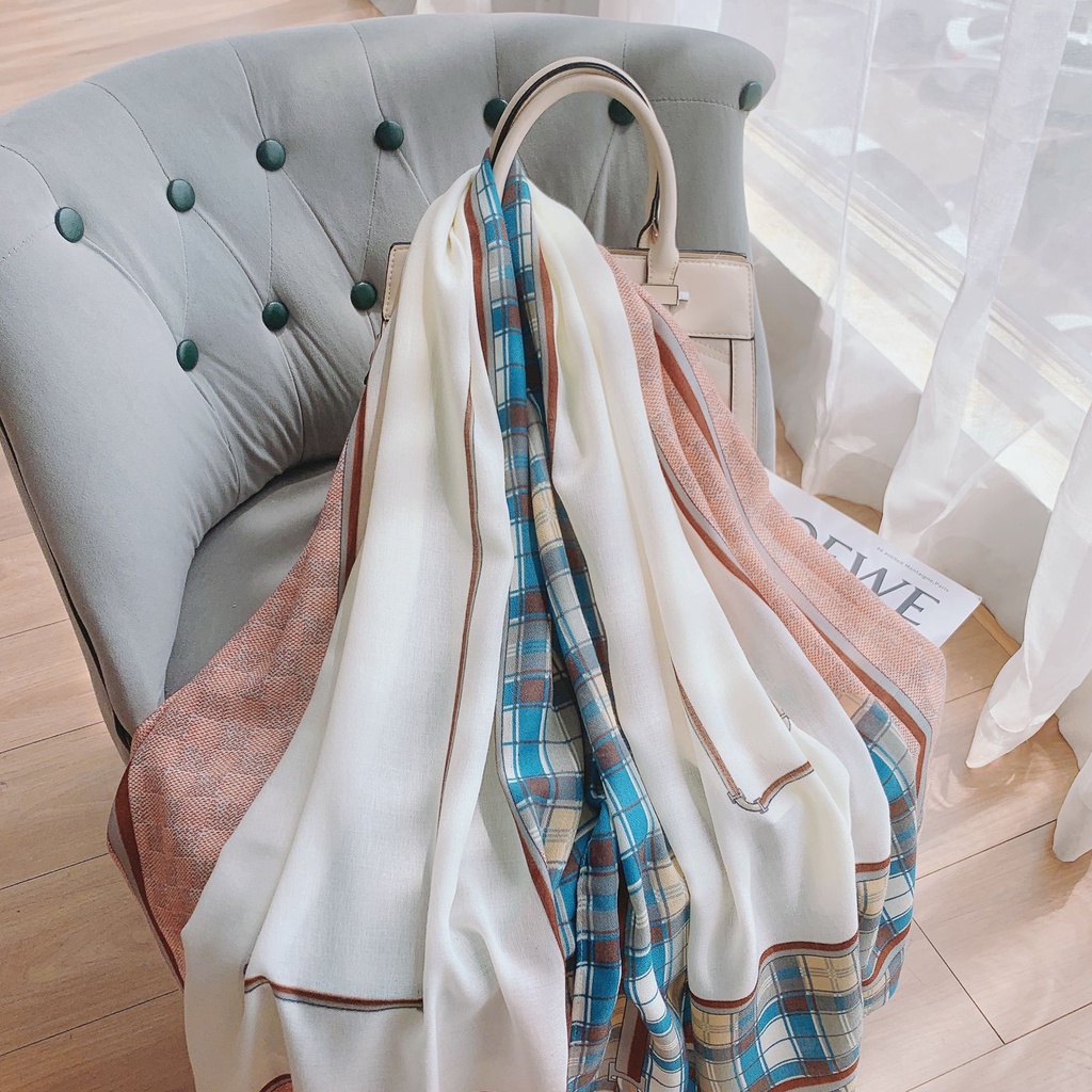 Khăn Choàng Cổ Dài Chất Liệu cotton Lanh Kẻ Sọc Màu Sắc Ấm Áp Thời Trang Thu Đông Cho Nữ