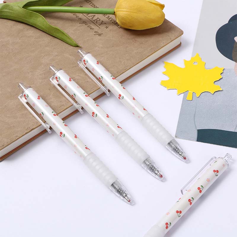 Bút bi mực đen ngòi 0.5mm vỏ thiết kế họa tiết quả cherry đáng yêu chất lượng cao b8