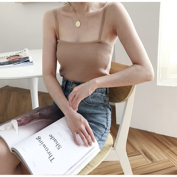 Áo 2 dây nữ sợi tròn dáng body co giãn mềm mịn len tăm mảnh mai quảng châu, Áo 2 dây nữ chất len tăm sợi bún nhiều màu | BigBuy360 - bigbuy360.vn