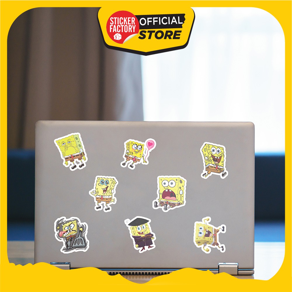 Hộp set 30 sticker decal hình dán nón bảo hiểm , laptop, xe máy, ô tô STICKER FACTORY - Spongebob