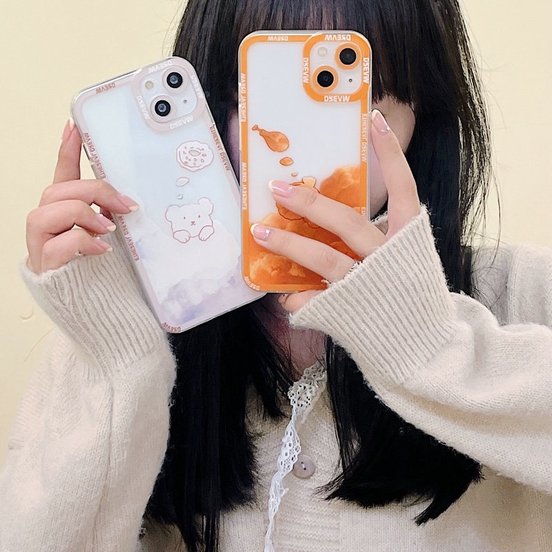 Ốp Điện Thoại Mềm In Hình Gấu Và Đám Mây Cho Compatible for iPhone 13 12 Mini 11 Pro X XR XS Max SE 2020 6 6S 7 8 Plus