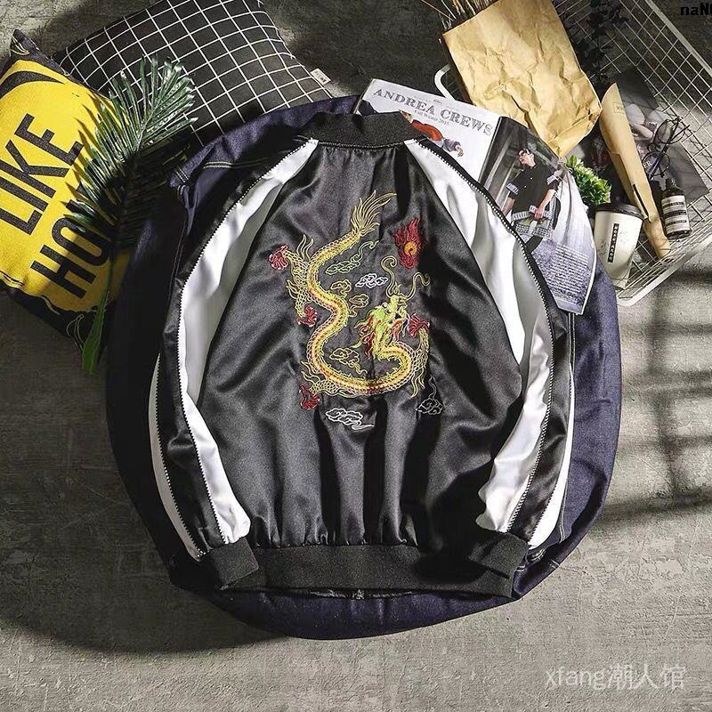 Áo Khoác Bóng Chày Thêu Hình Chim Hạc Thời Trang Thu Đông Cho Nam