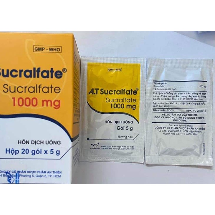 A.T Sucralfate 1000mg giảm đau, trào ngược, viêm loét dạ dày, tá tràng - Hộp 20 gói x 5g