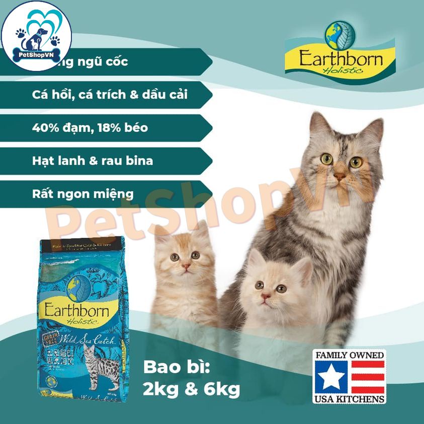 Thức Ăn Cho Mèo Hạt EARTHBORN HOLISTIC WILD SEA CATCH Bao 2Kg Vị Cá Hồi & Cá Trích