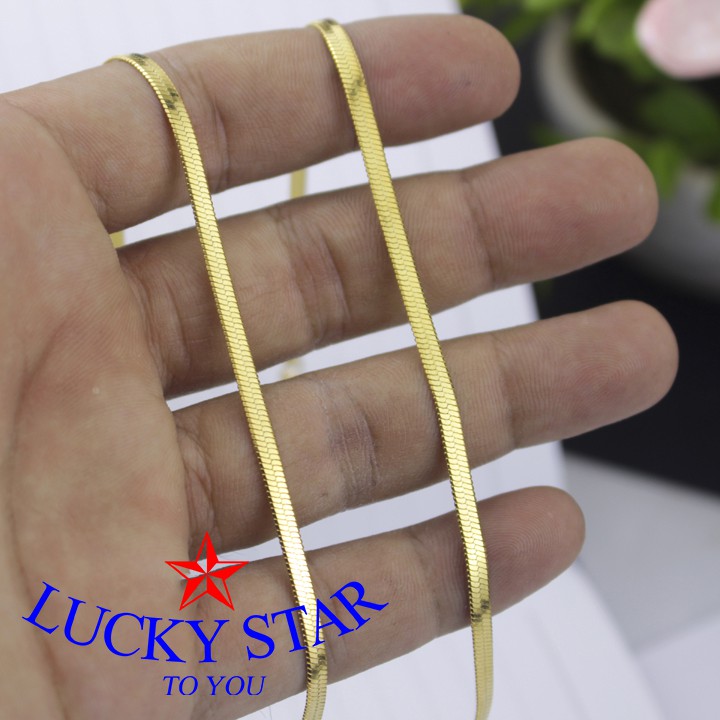 Dây chuyền sợi mì dẹp 3mm nam nữ mạ lớp vàng 24k phong cách