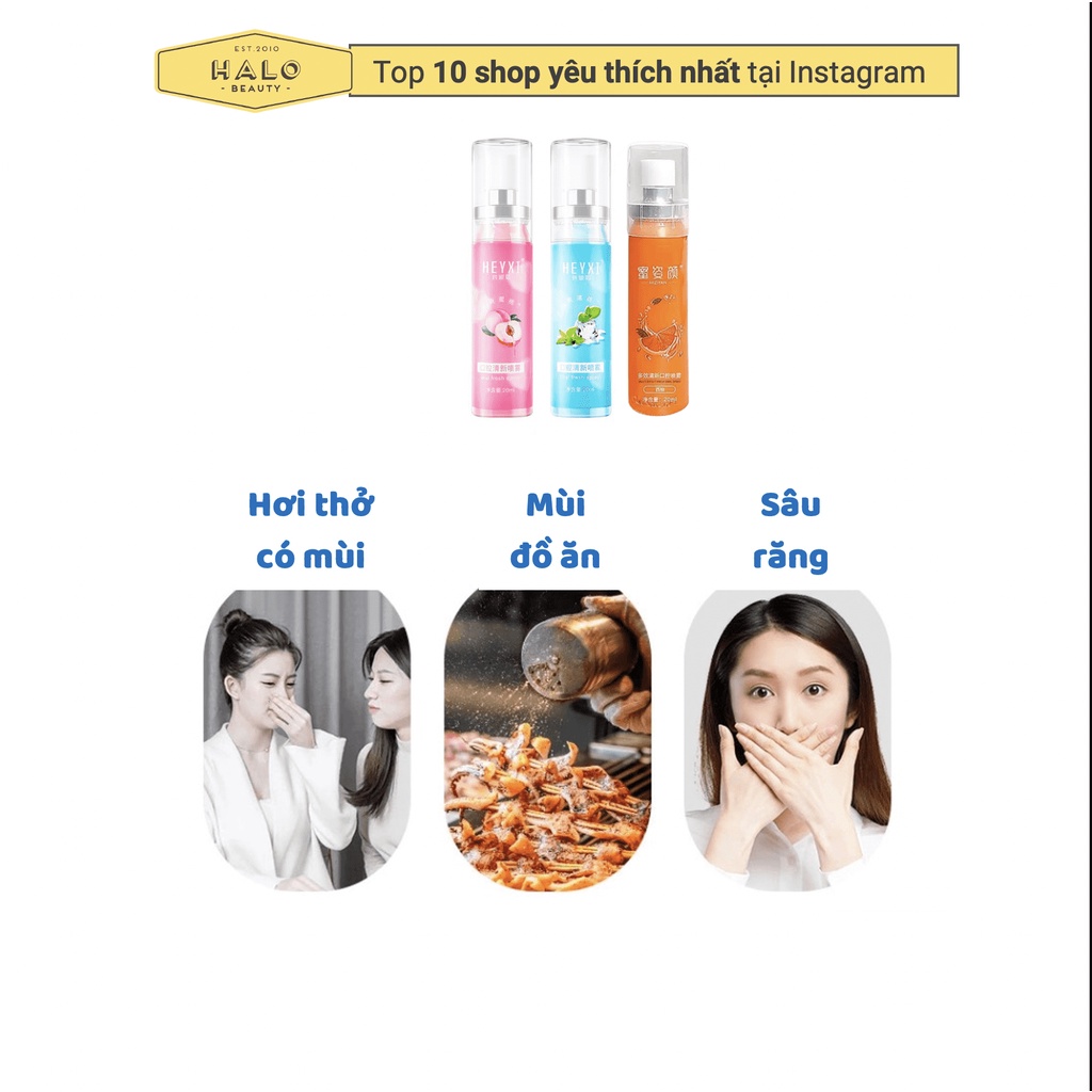 Xịt thơm miệng khử hôi miệng Heyxi hương đào, bạc hà an toàn xịt khoang miệng, kẽ răng ngừa vi khuẩn