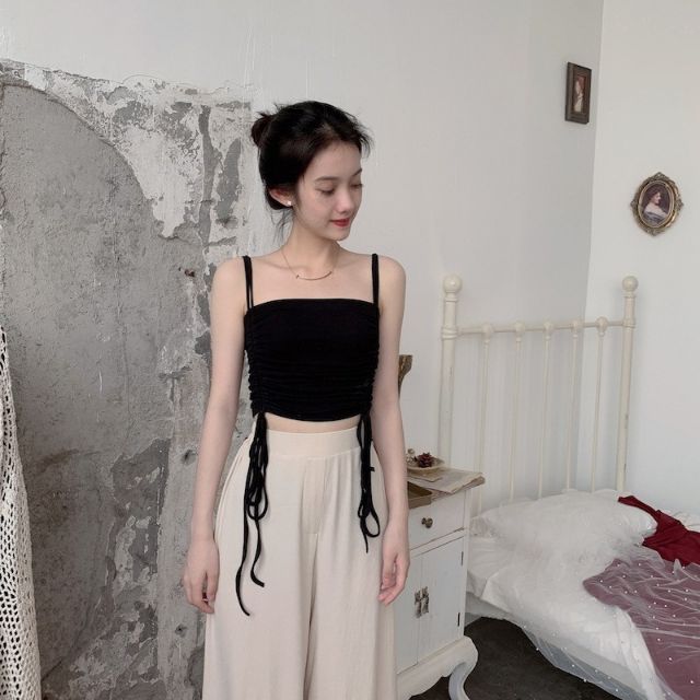 Áo 2 dây croptop rút dây hai bên eo .chất cotton 4 chiều