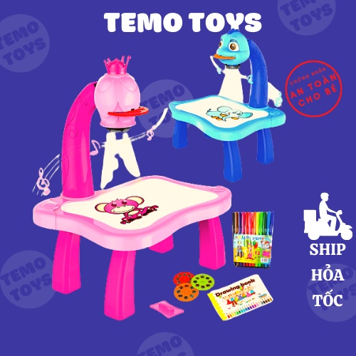 Bàn vẽ thông minh có máy chiếu ảnh kèm nhạc cho bé tập tô tập vẽ phát triển năng khiếu Temo toys