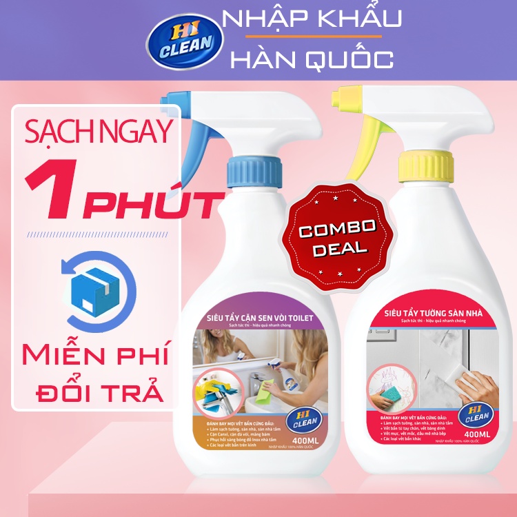 Combo Tẩy Vết Bẩn Trên Tường Hiclean và Tẩy Cặn Canxi Hiclean, hiệu quả tức thì, sạch nhanh chóng, Nhập Khẩu Hàn Quốc