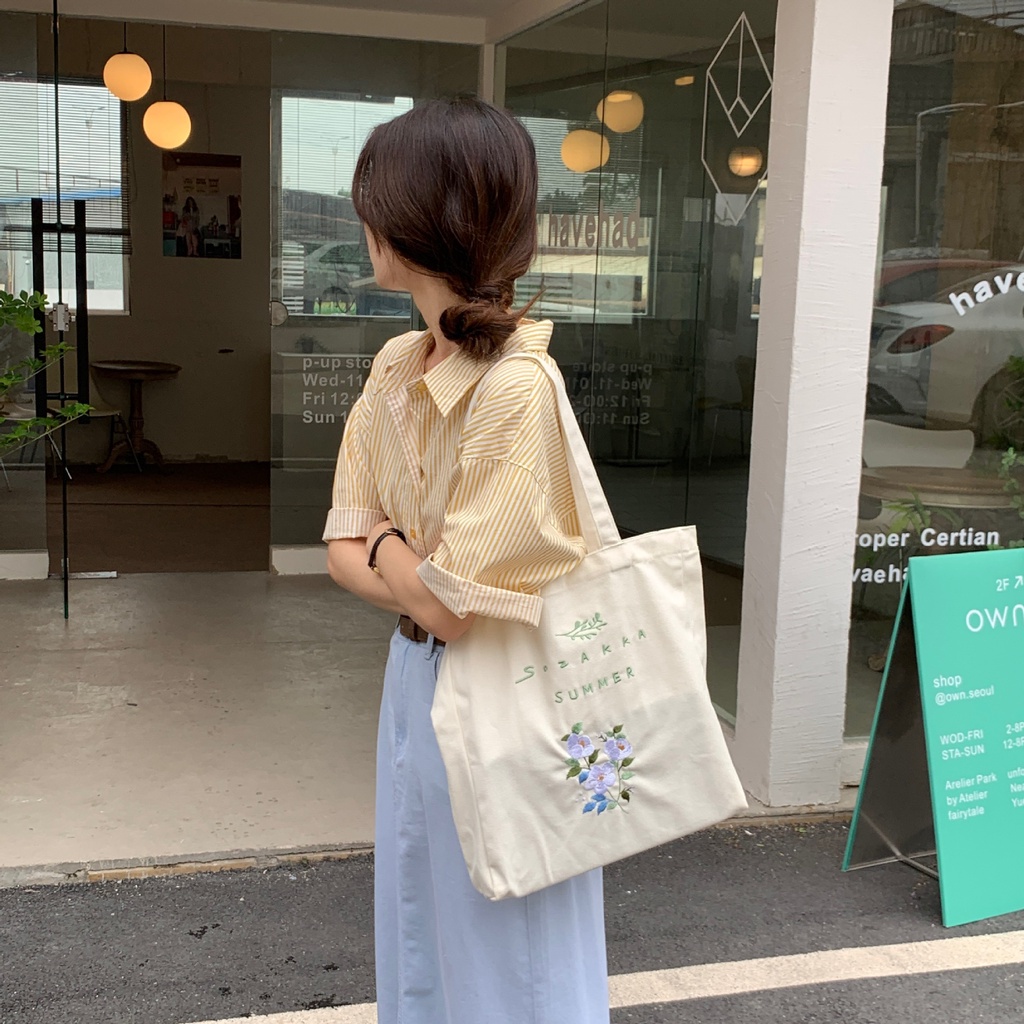 Túi Xách Canvas Cỡ Lớn Thêu Hoa Tinh Tế Thân Thiện Với Môi Trường