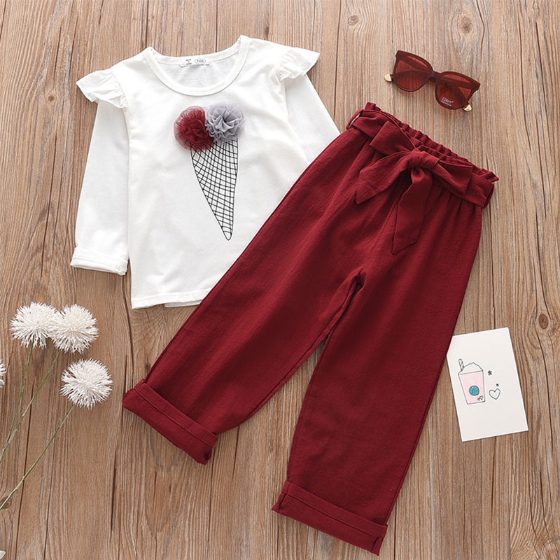 Set đồ BEAR LEADER gồm áo thun in hình cây kem kèm quần dài thời trang dễ thương cho bé gái