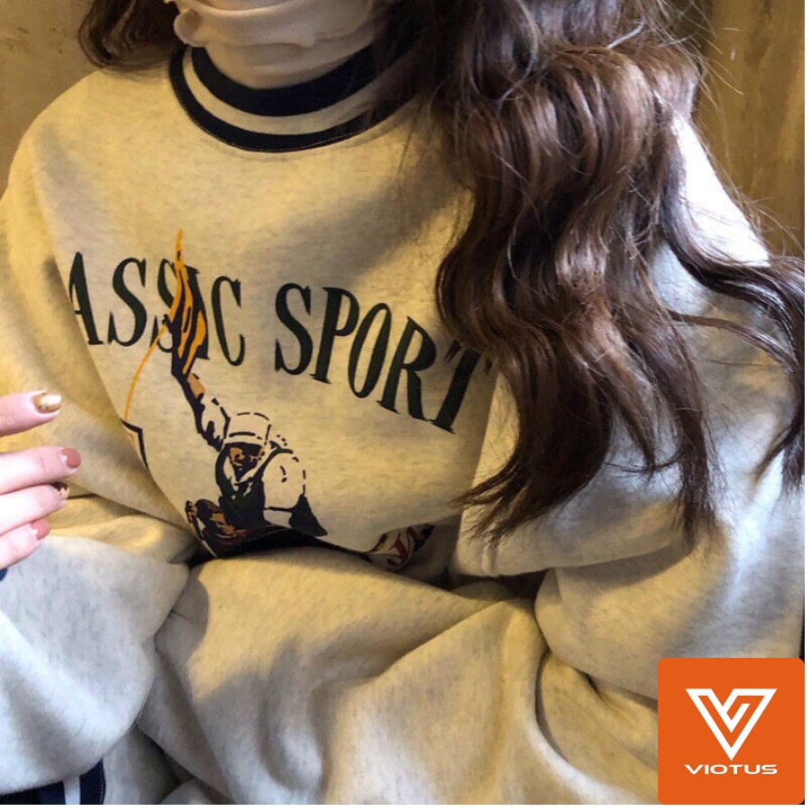 Áo Sweater Nỉ Bông Cotton Unisex Dáng Rộng VIOTUS - Classic Sport