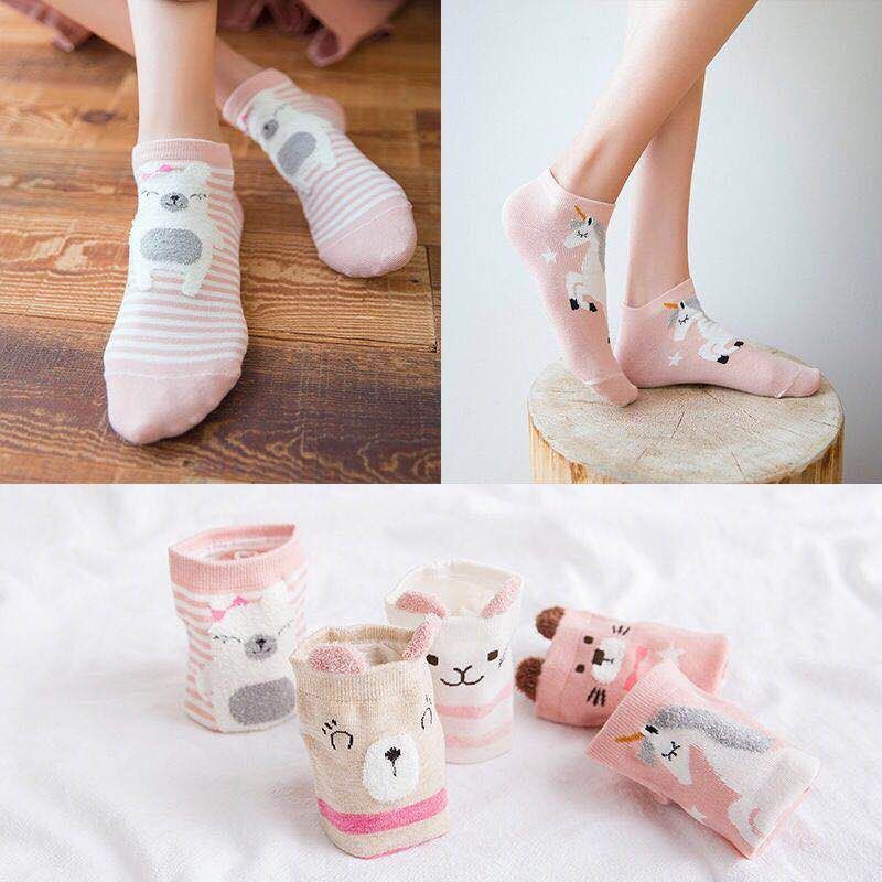 Set 5 Đôi Tất / Vớ Cổ Thấp có tai gấu Hàn Quốc Cực Cute