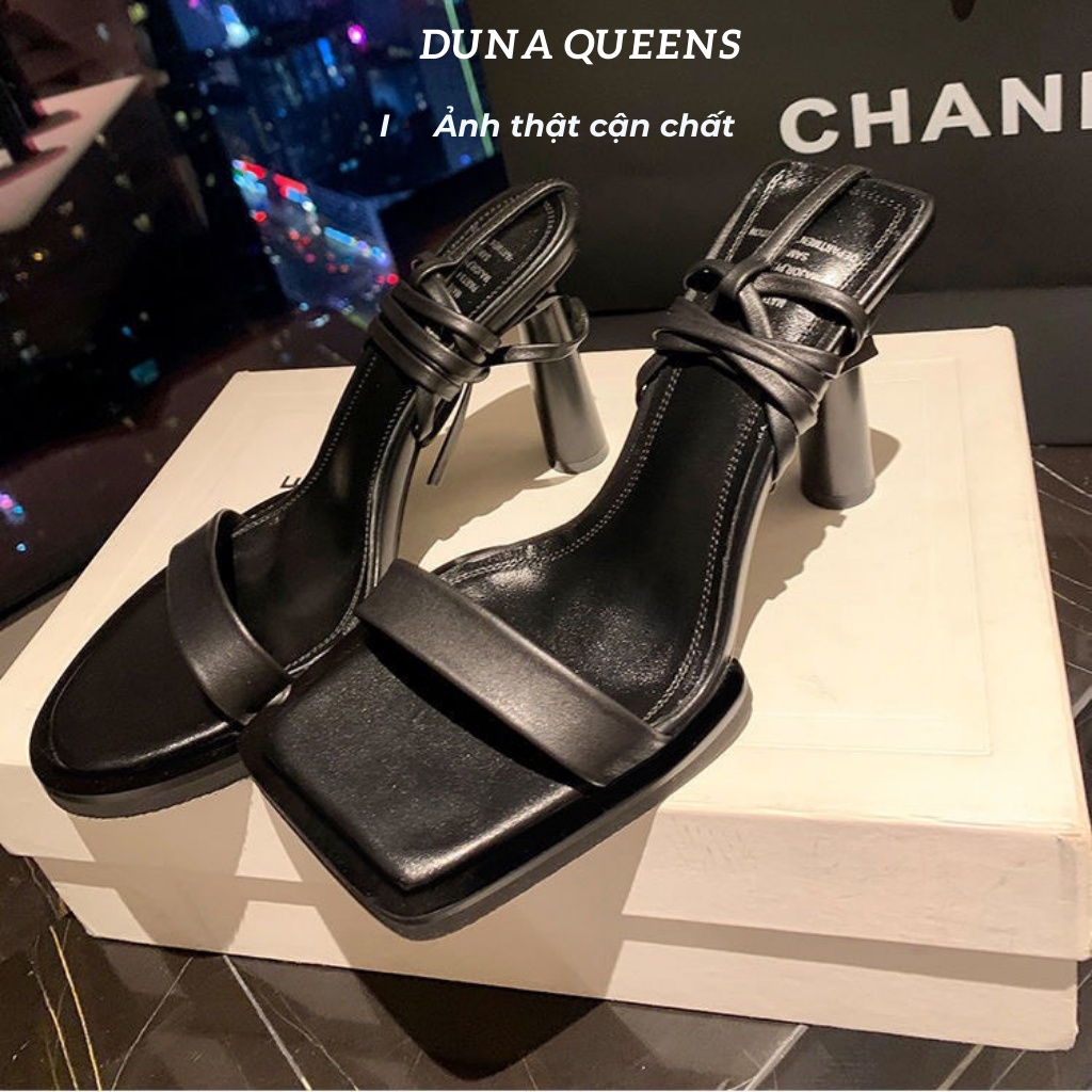 Giày cao gót phối dây buộc, sandal gót nhọn kiểu chiến binh hót 2022 7p thanh lịch
