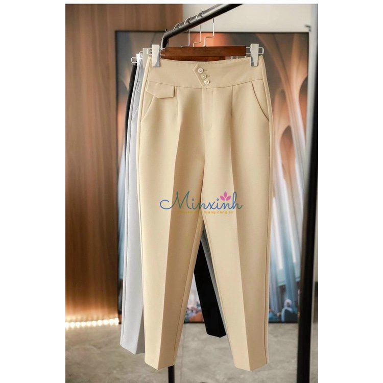 Quần Tây Nữ 3 Khuy Lệch Công Sở Lưng Cao MInxinh, Quần vải nữ chất tuyết mưa Vitex dày dặn mèm mại mã QNHEE003