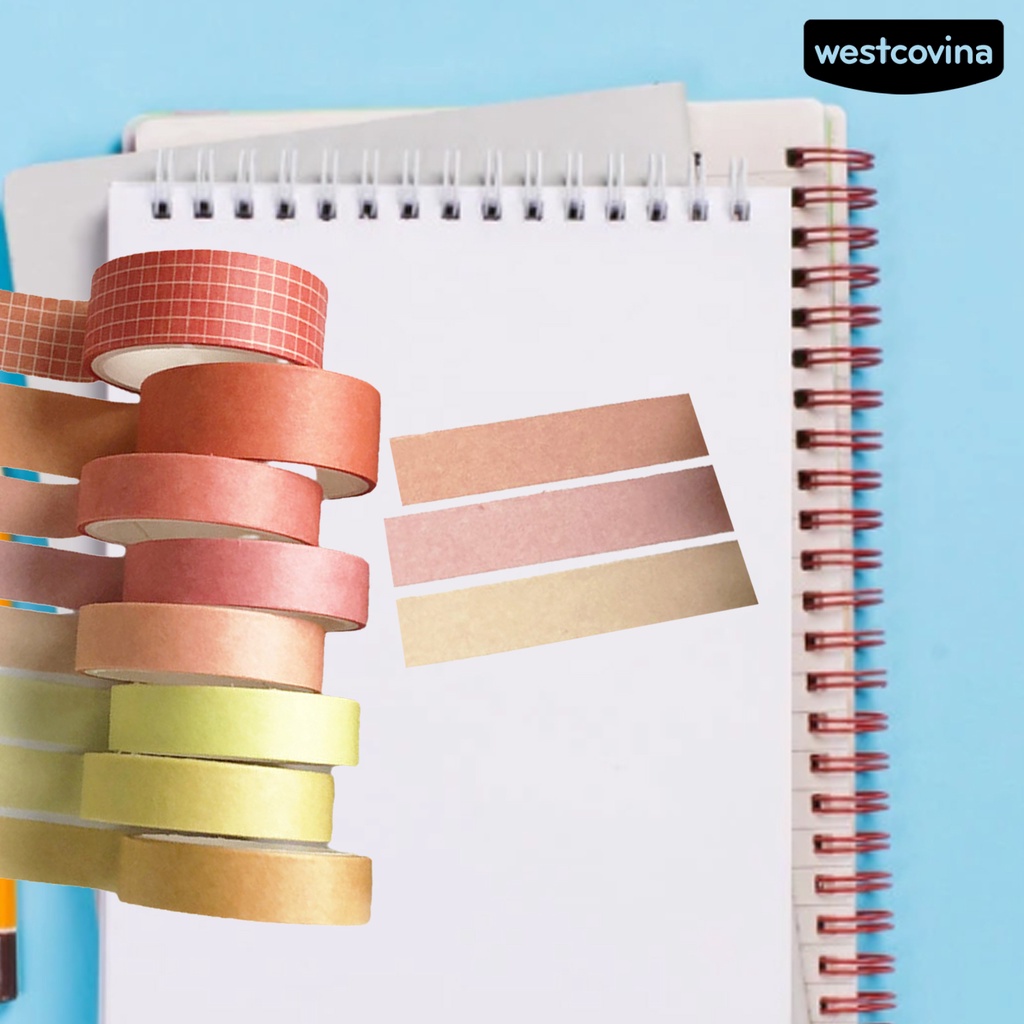 [Hot]✍Set 8 Cuộn Băng Dính Washi Màu Trơn Trang Trí Sổ Lưu Niệm Cho Học Sinh