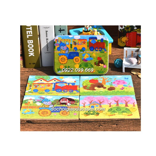 bộ 4 tranh Ghép Hình Puzzle Tổng Hợp - ĐỘNG VẬT HOANG DÃ (thỏ, rùa)