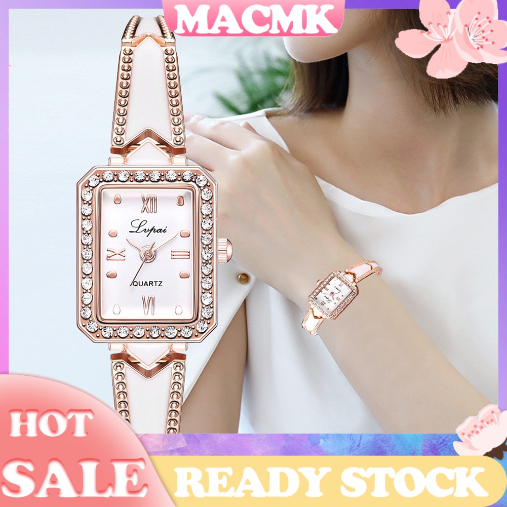 MACmk Elegant Women Rhinestone Inlaid Square Dial Quartz Bracelet Wrist Watch Gift