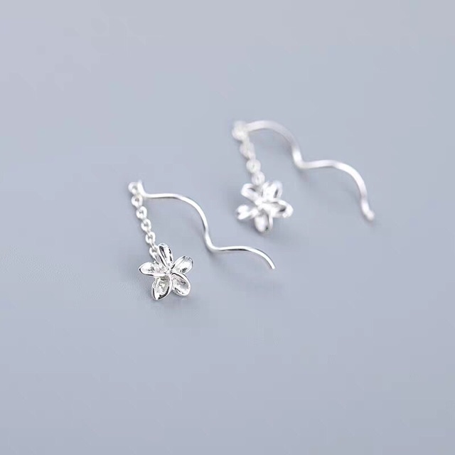 Khuyên tai bạc TLEE Hoa sứ dáng tua dài nữ tính TleeJewelry B0174