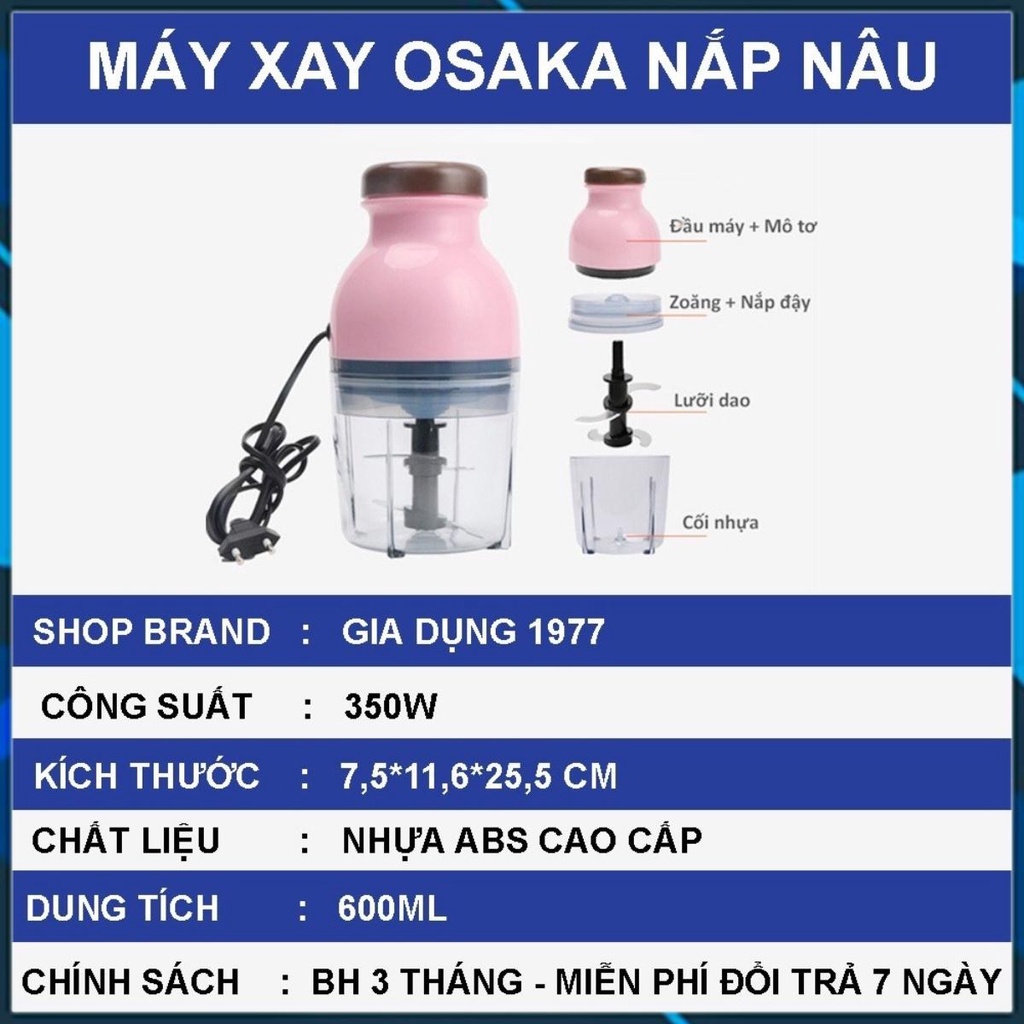 Combo máy xay sinh tố OSAKA 350W, 750ML và xay tỏi ớt kéo tay, xay đá, xay thịt đa năng thương hiệu Nhật
