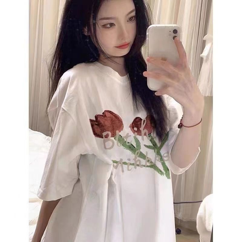 Áo Thun Trắng Trễ Vai 100% Cotton Dáng Rộng 2022 Thời Trang Mới Cho Nữ
