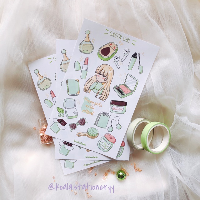Bullet journal sticker - green girl