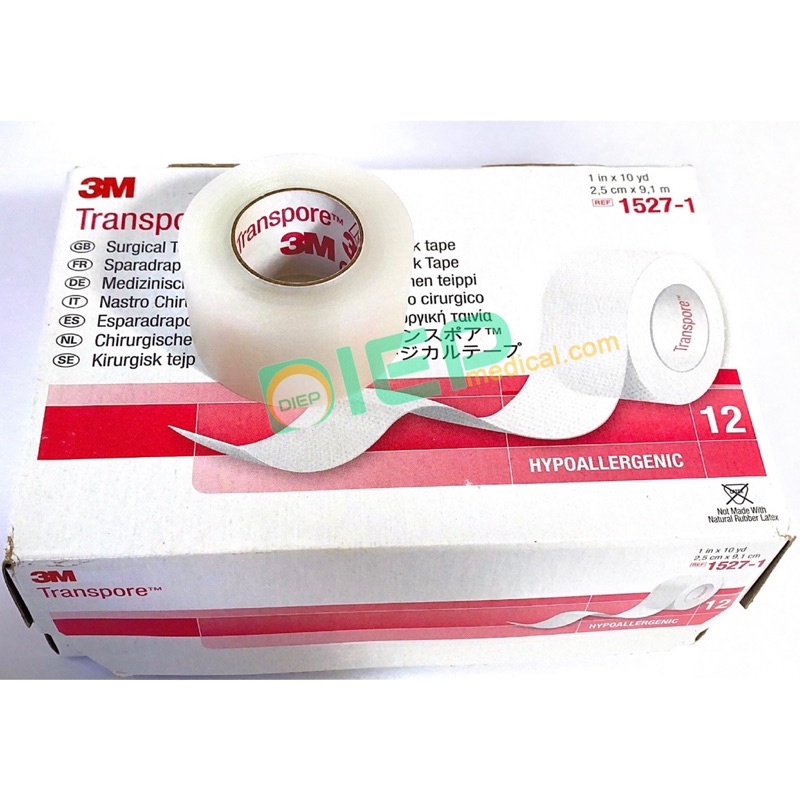 ✅ 3M TRANSPORE 1527-1  - Băng keo trong y tế 1527-1 kích thước 2.5cmx9.1m