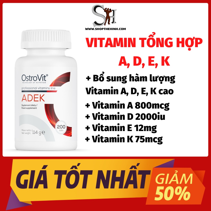 Ostrovit ADEK (200 Viên) - Viên Bổ Sung Vitamin A, D, E, K Tốt Cho Da, Thị Lực, Tim Mạch và Xương Chắc Khỏe
