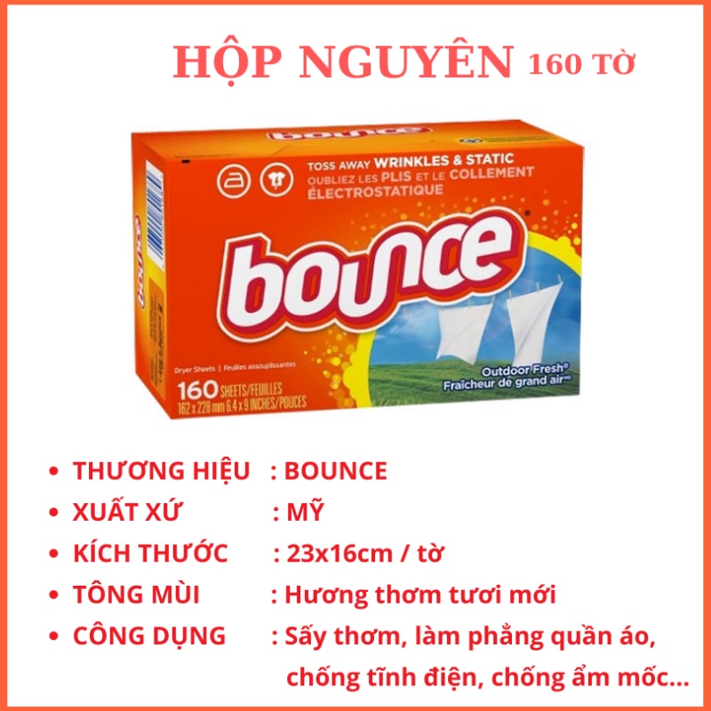 Giấy thơm quần áo bounce mỹ 160 tờ hương Outdoor Fresh tươi mới EMIO GT01