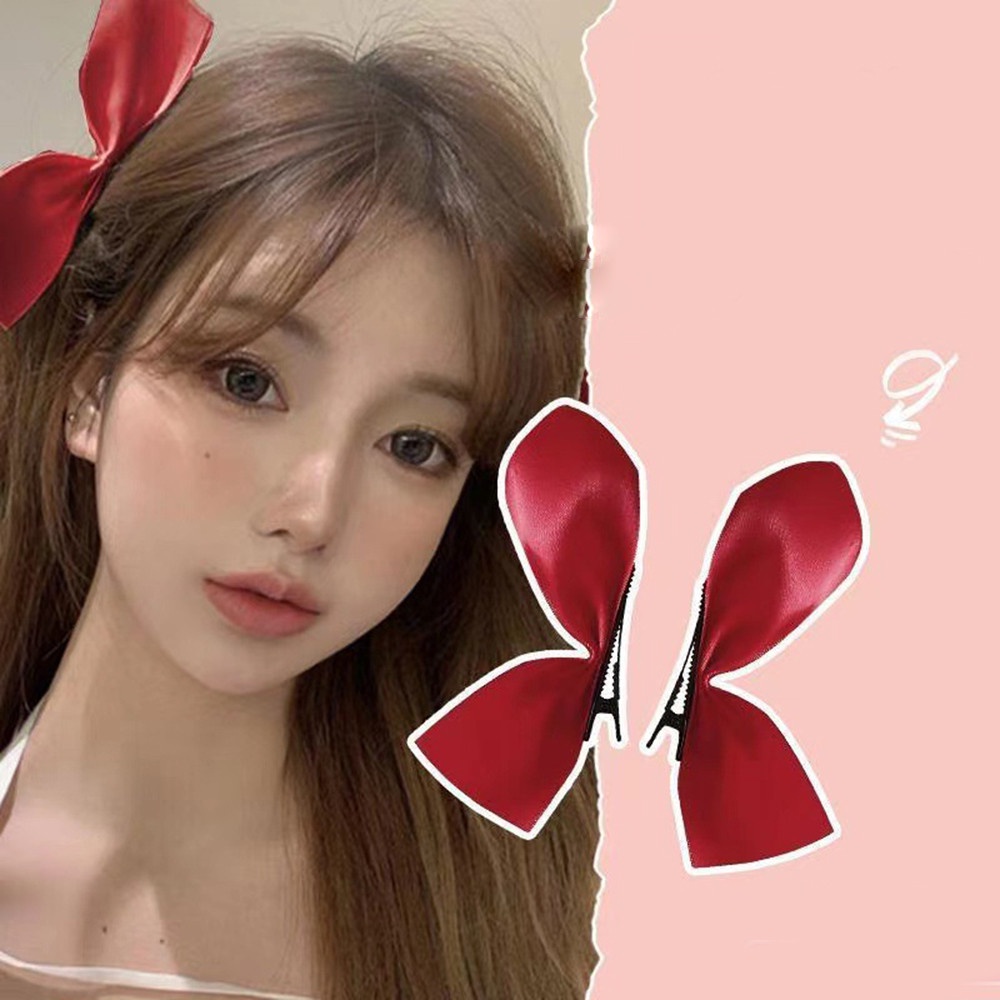 Cặp kẹp tóc hình nơ chất liệu vải satin dễ thương xinh xắn