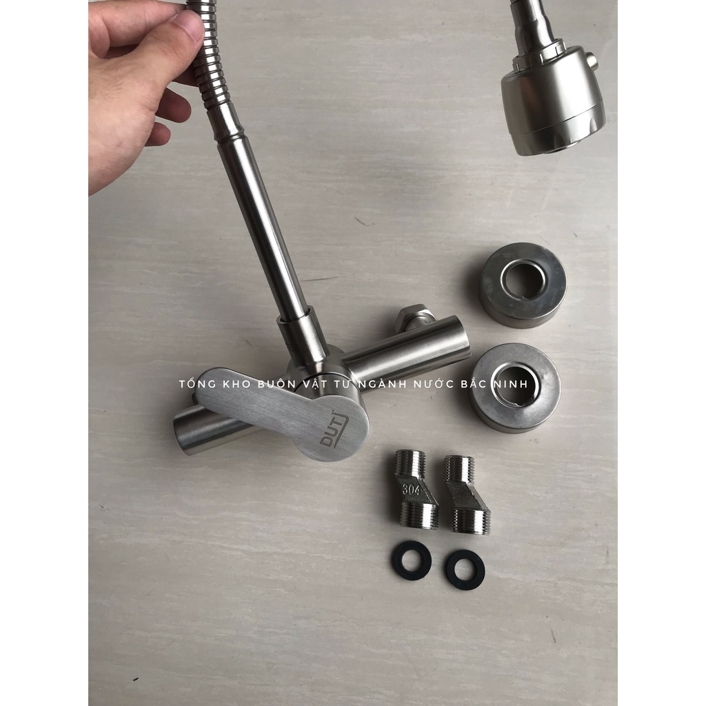 Vòi nước bồn rửa bát nóng lạnh gắn tường cần mềm inox sus 304 - nhiều chế độ rửa tiết kiệm nước kèm đôi chân nóng lạnh