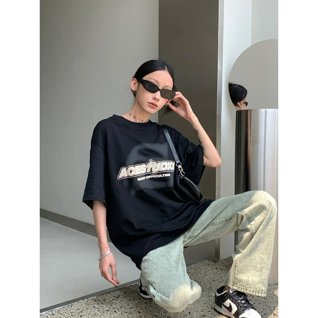 Áo Thun Tay Ngắn Cổ Tròn Dáng Rộng In Chữ S Thời Trang Mùa Hè 2023 Cho Nữ