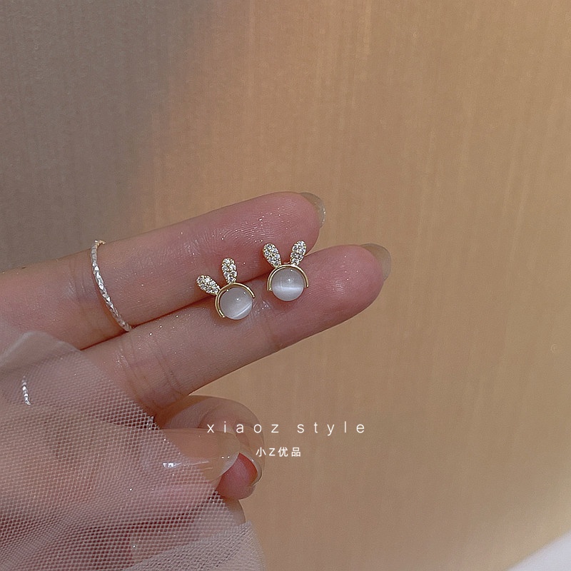 Bông tai thỏ nhỏ dễ thương được mạ bạc 925 dành cho phụ nữ