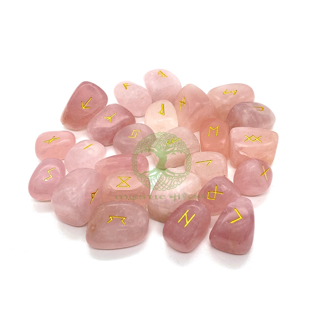 Bộ Đá Runes Hồng Rose Quartz (Mystic House Tarot Shop) - Sản Phẩm Authentic Chính Hãng 100%