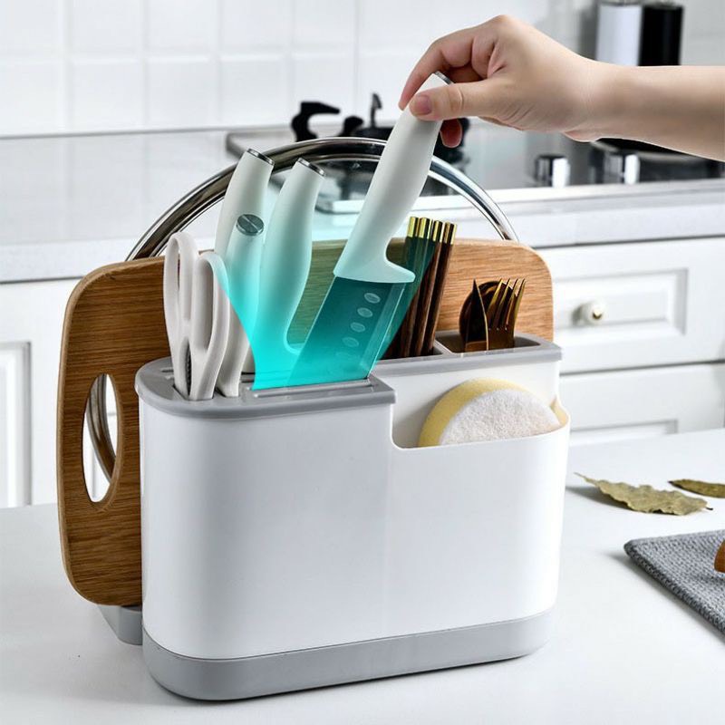 Ống đựng đũa giá cắm dao kệ gài thìa muỗm úp nắp vung nồi hộp nhựa có khay để thớt hứng nước thông minh