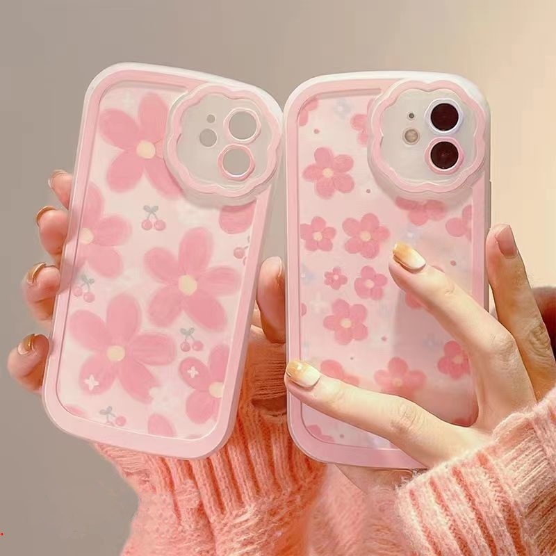 Ốp Điện Thoại Silicon Trong Suốt Hình Hoa Màu Hồng Cho IPhone 11 12 13 Pro Max XS Max X XR 7 8 Plus
