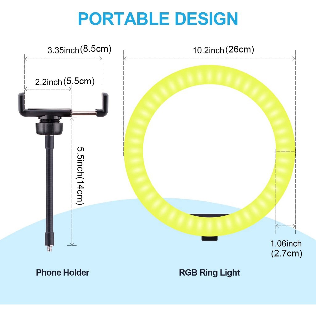 Vòng Đèn Led Nhiều Màu Sắc 26cm Kèm Giá Đỡ Điện Thoại