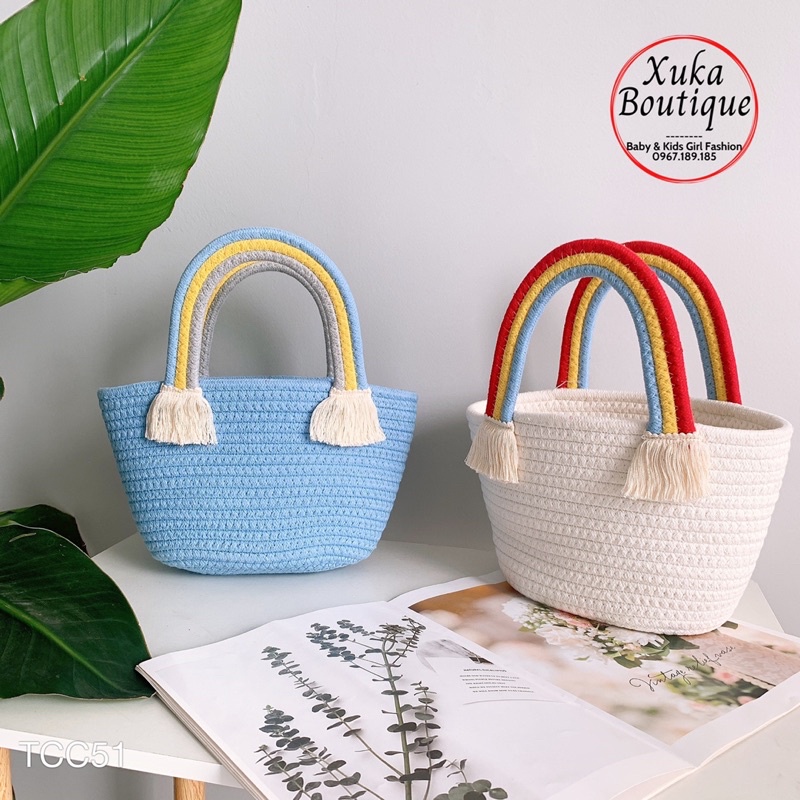 Túi clutch Thời Trang Đan Sợi Thủ Công Bằng Tay của Hàn Quốc Hình Đám Mây Cầu Vồng Dễ Thương Đi Biển Cho Mẹ và Bé