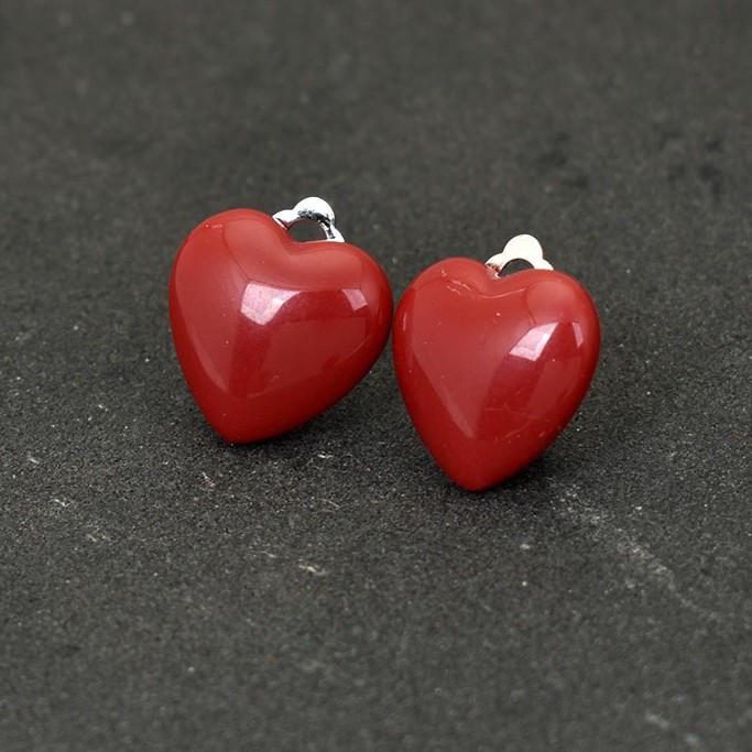 Khuyên kẹp vành tai hình trái tim bằng nhựa Resin không cần xỏ lỗ màu đỏ trắng đơn giản lãng mạn cho nữ