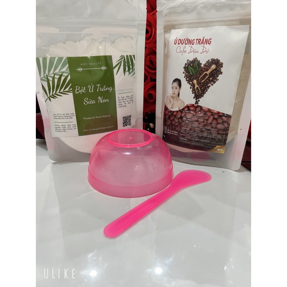 Combo ủ trắng sữa non 100g+ ủ trắng cafe đậu đỏ 100g( tặng thìa)