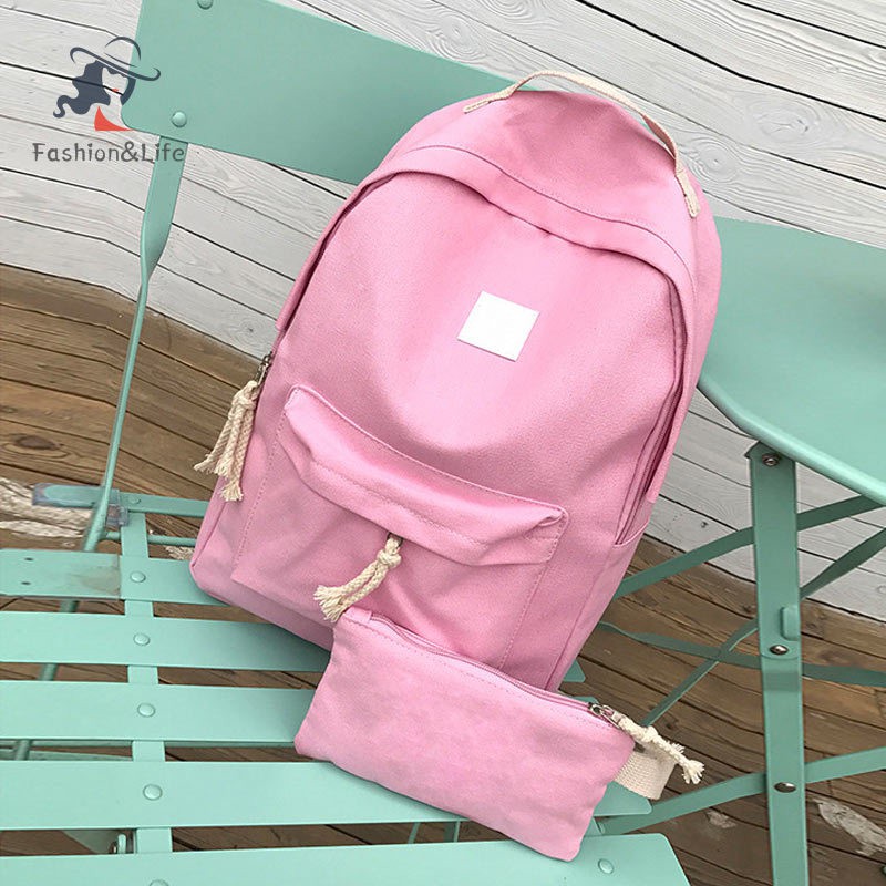 Set Ba Lô + Túi Đeo Chéo + Bóp Viết Vải Canvas Dễ Thương Cho Nữ