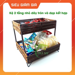 Kệ 2 tầng nhỏ dây tròn kết hợp dẹp đựng vật dụng văn phòng bàn làm việc - Mây Tre Trà My