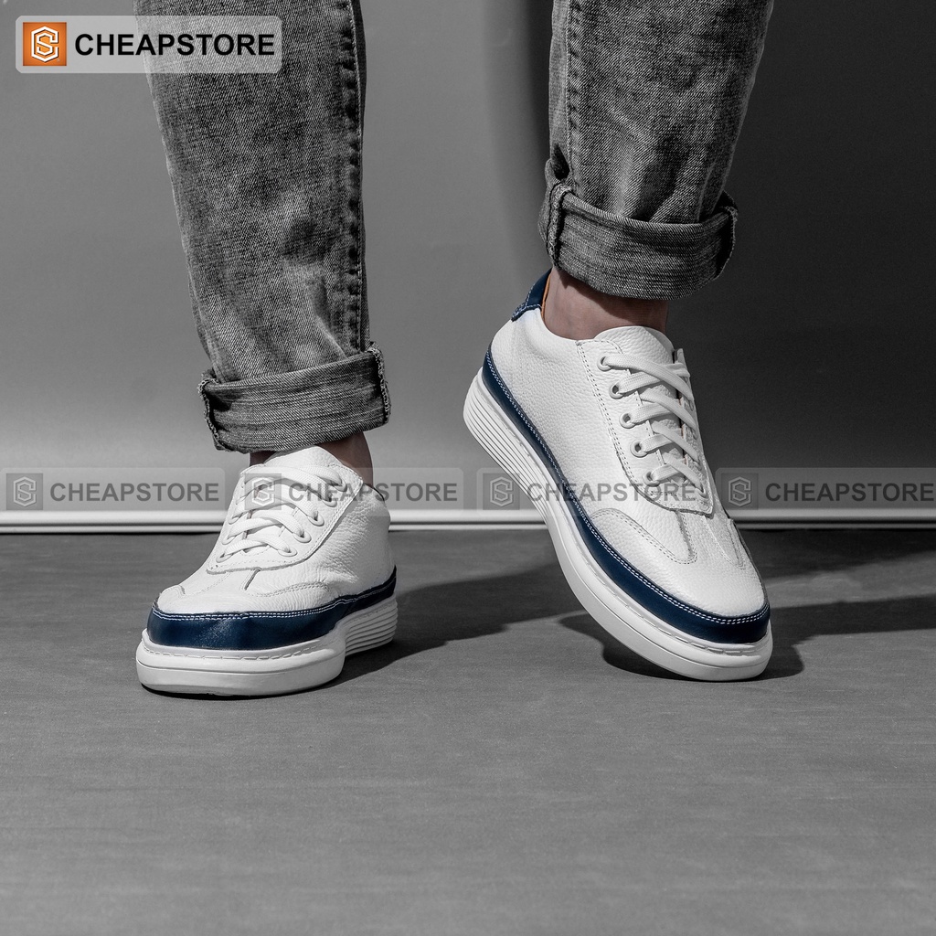 Giày da bò thể thao nam CHEAPSTORE CS489 - Giày da bò thể thao trắng tăng chiều cao