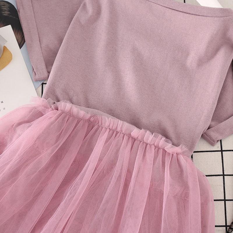 Đầm cotton ngắn tay , in họa tiết chữ cái cho bé gái