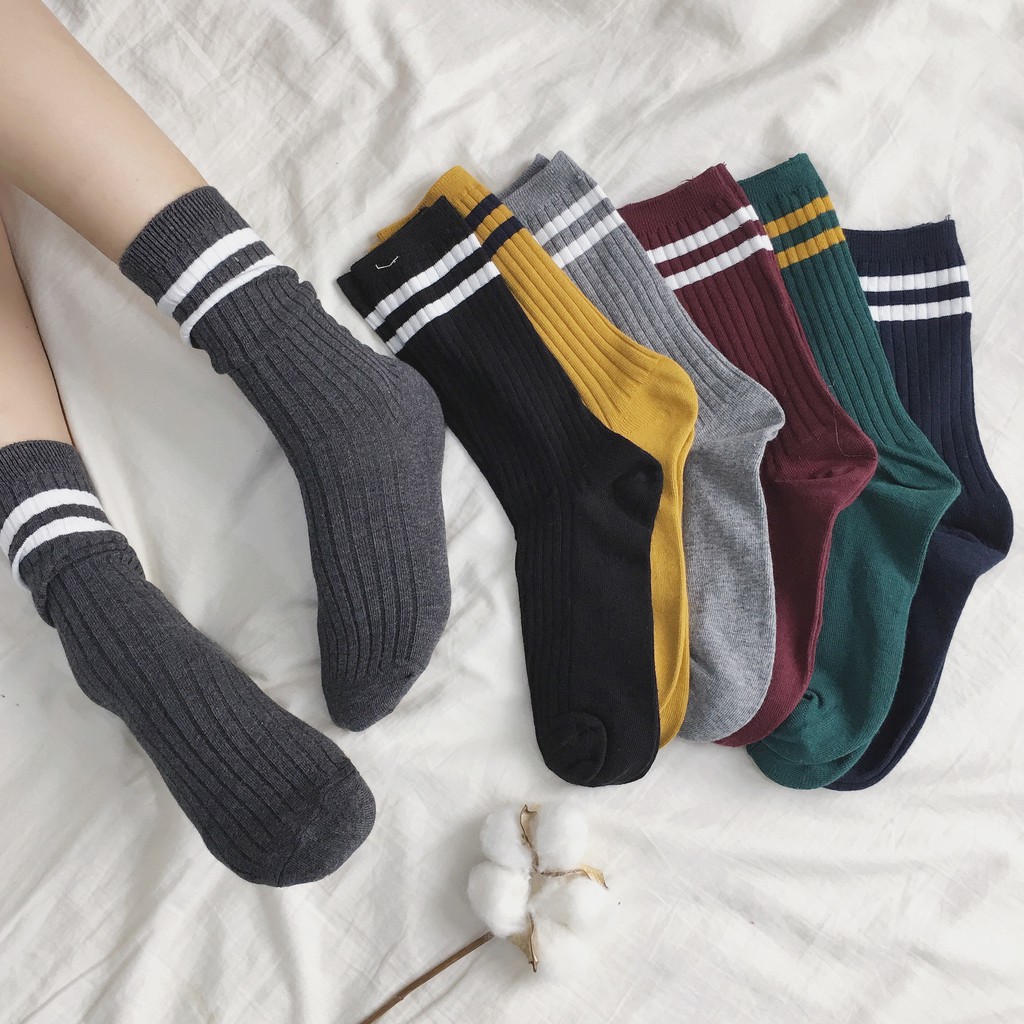 SUXI Vớ cổ cao phối kẻ sọc thời trang xinh xắn cho nữ