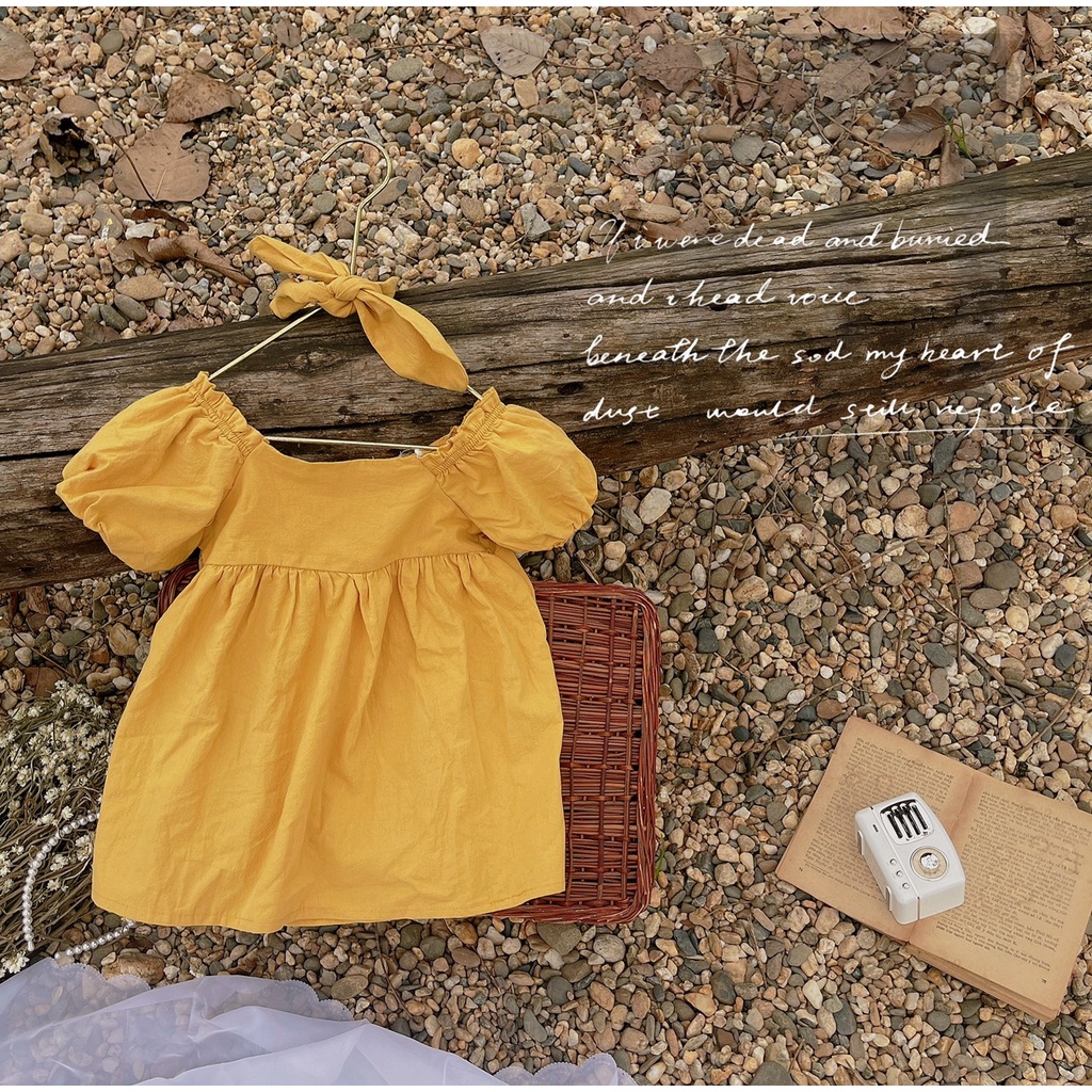 Váy babydoll tay phồng phối nơ lưng kèm băng đô bé gái 1 2 3 4 tuổi MINTSCLOSET Mint's Closet - GS1072