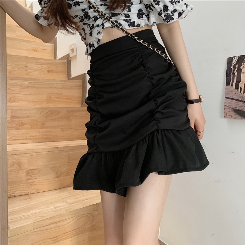 SUXI Chân Váy Chữ A Lưng Cao Màu Sắc Đơn Giản Quyến Rũ Cho Nữ