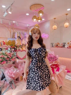 ĐẦM HOA CÚC 2 dây NƠ NGỰC